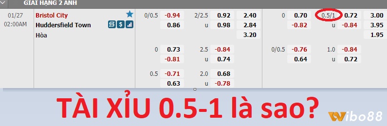 Tổng bàn thắng =1 khi đó người chơi đã đánh Tài thì sẽ thắng nhận được nửa tiền và Xỉu thua nửa tiền.